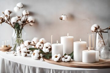 Fototapeta na wymiar white candle and flowers