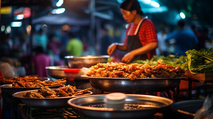 Ho Chi Minh Culinary Adventure. Bustling Street Food Market in Vietnam. ai generative