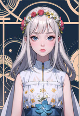 cute girl character decorative illustration Generative Ai