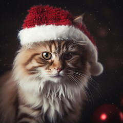  a cat wearing a christmas hat, generative ai