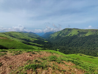 Green hills and valleys beautiful view of the part of western ghat , Baba Budangiri Karnataka India