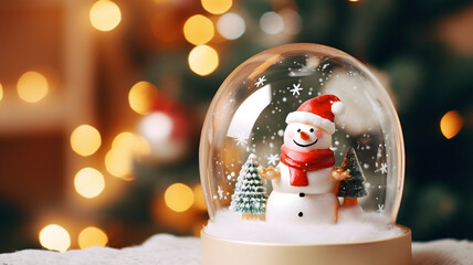 snow globe with a snowman inside, christmas snow globe, christmas ornament, glass ball wint snowman and trees inside, snow and snowflakes
