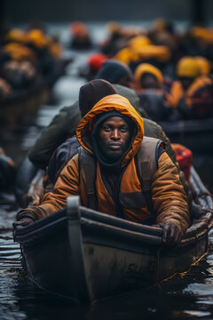 Migrants fleeing on boats