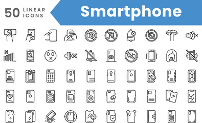 Fototapeta na wymiar Set of linear Smartphone icons. Outline style vector illustration
