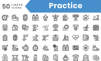 Fototapeta na wymiar Set of linear Practice icons. Outline style vector illustration