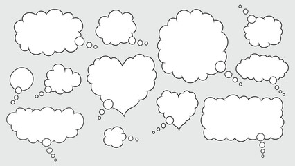 Blank Empty Speech Bubbles Silhouette Isolated on Monochrome Background