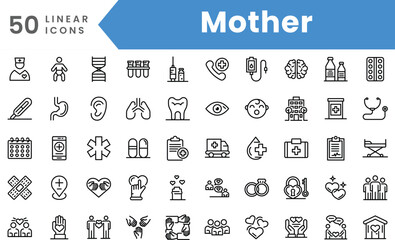 Fototapeta na wymiar Set of linear Mother icons. Outline style vector illustration