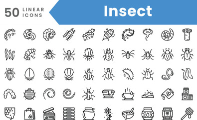Set of linear Insect icons. Outline style vector illustration - obrazy, fototapety, plakaty