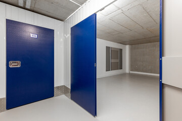 Storage facilities with blue doors. Moving, storage concept.
