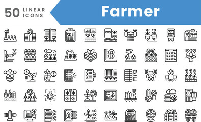 Fototapeta na wymiar Set of linear Farmer icons. Outline style vector illustration