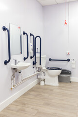 Multipurpose toilet installed in a commercial facility. Warehouse self storage - obrazy, fototapety, plakaty
