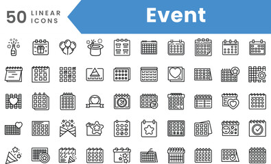 Set of linear Event icons. Outline style vector illustration
