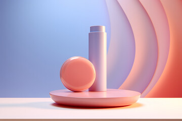 Abstract scene background. Cylinder podium on pink background. Product presentation, mock up, show cosmetic product, Podium, stage pedestal or platform. Generative AI