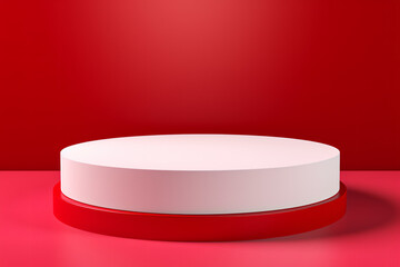  a small round podium white on a red background