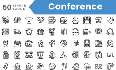 Fototapeta na wymiar Set of linear Conference icons. Outline style vector illustration