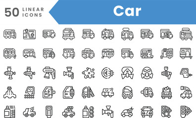 Set of linear Car icons. Outline style vector illustration