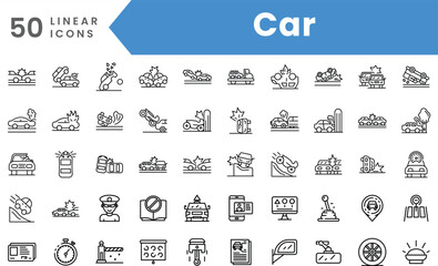 Set of linear Car icons. Outline style vector illustration - obrazy, fototapety, plakaty