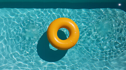 Yellow pool float in the swimming pool - obrazy, fototapety, plakaty