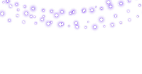 Violet christmas glowing garland. Christmas lights. Colorful Christmas garland. The light bulbs on the wires are insulated. PNG.