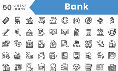 Fototapeta na wymiar Set of linear Bank icons. Outline style vector illustration