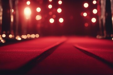 A close-up of the red carpet in the evening before the fashion night show begins - obrazy, fototapety, plakaty