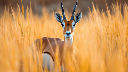 Captivating Springboks in the Wilds of Africa. Springbok Antelopes in Tall Yellow Grass. Generative AI