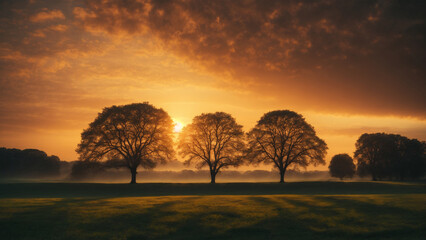 Mesmerizing view of silhouettes of trees under the sunset sky.