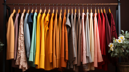 Collection of clothes hanging on rack
