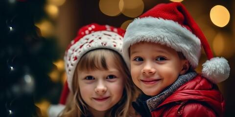 Fototapeta na wymiar A young boy and girl enjoying  Christmas New Year's idea, Generative AI.