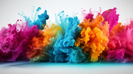 Fototapeta premium colorful rainbow holi paint color powder explosion isolated white wide panorama background
