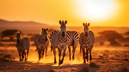 Beautiful Shot Of Zebras group walking in the middle - Powered by Adobe