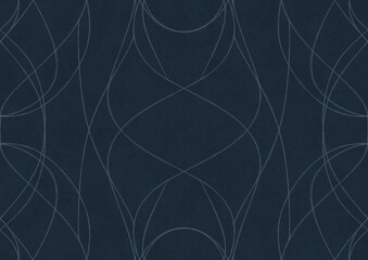 Hand-drawn unique abstract symmetrical seamless ornament. Light blue on a deep blue background. Paper texture. Digital artwork, A4. (pattern: p10-1a)