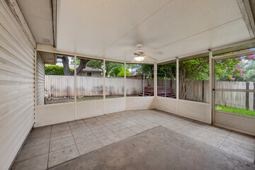 a home patio with an outdoor eating area 