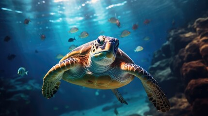 green sea turtle swimming underwater