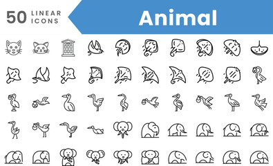 Set of linear Animal icons. Outline style vector illustration - obrazy, fototapety, plakaty