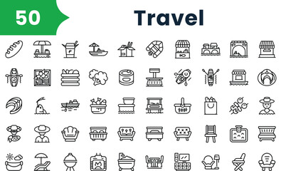 Set of outline travel Icons. Vector icons collection for web design, mobile apps, infographics and ui