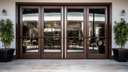 Elevate your designs with our set of modern doors. Crafted from solid wood and featuring double-glazed windows, these doors bring style and functionality to any architectural vision - obrazy, fototapety, plakaty
