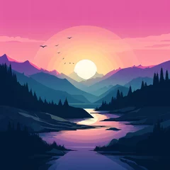 Crédence en verre imprimé Roze sunset in the mountains