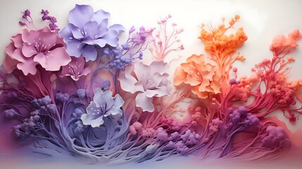 Watercolor painting of flowers in a 3D style (Generative AI)