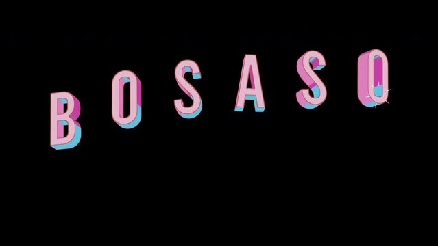 Bright letters jump merrily in the inscription BOSASO city. Retro. Alpha channel black. Looped from frame 120 to 240, Alpha BW at the end