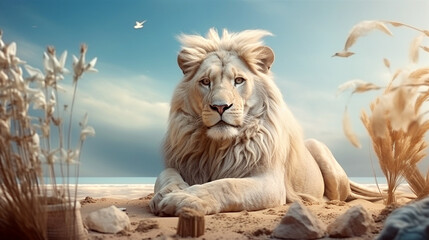 white lion in the sun desktop wallpaper art