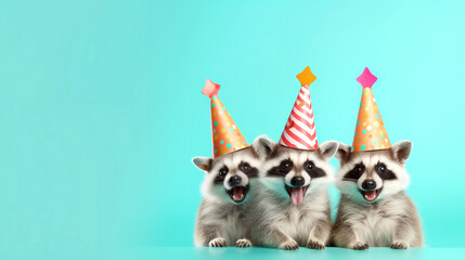 Fototapeta na wymiar smiling funny raccoon happy birthday party desktop wallpaper cute