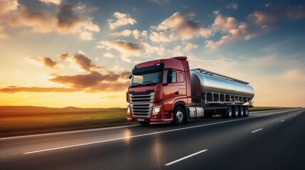 tanker truck in action on the freeway, delivering essential petroleum products. Perfect for transportation and logistics visuals - obrazy, fototapety, plakaty