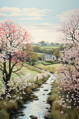 landscape with trees and river