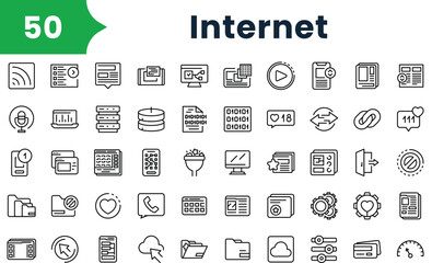 Fototapeta na wymiar Set of outline internet Icons. Vector icons collection for web design, mobile apps, infographics and ui
