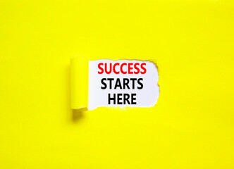 Success starts here symbol. Concept word Success starts here on beautiful white paper. Beautiful...