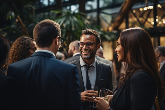 A diverse group of business professionals attending a networking event, promoting industry connections. Generative Ai.