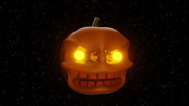 3d Pumpkin halloween skull levitating with light eyes motion graphics animation 4k loop 30fps