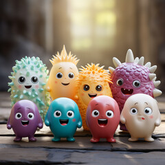 a group happy cute microorganism Mascot illustration