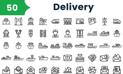 Set of outline delivery Icons. Vector icons collection for web design, mobile apps, infographics and ui